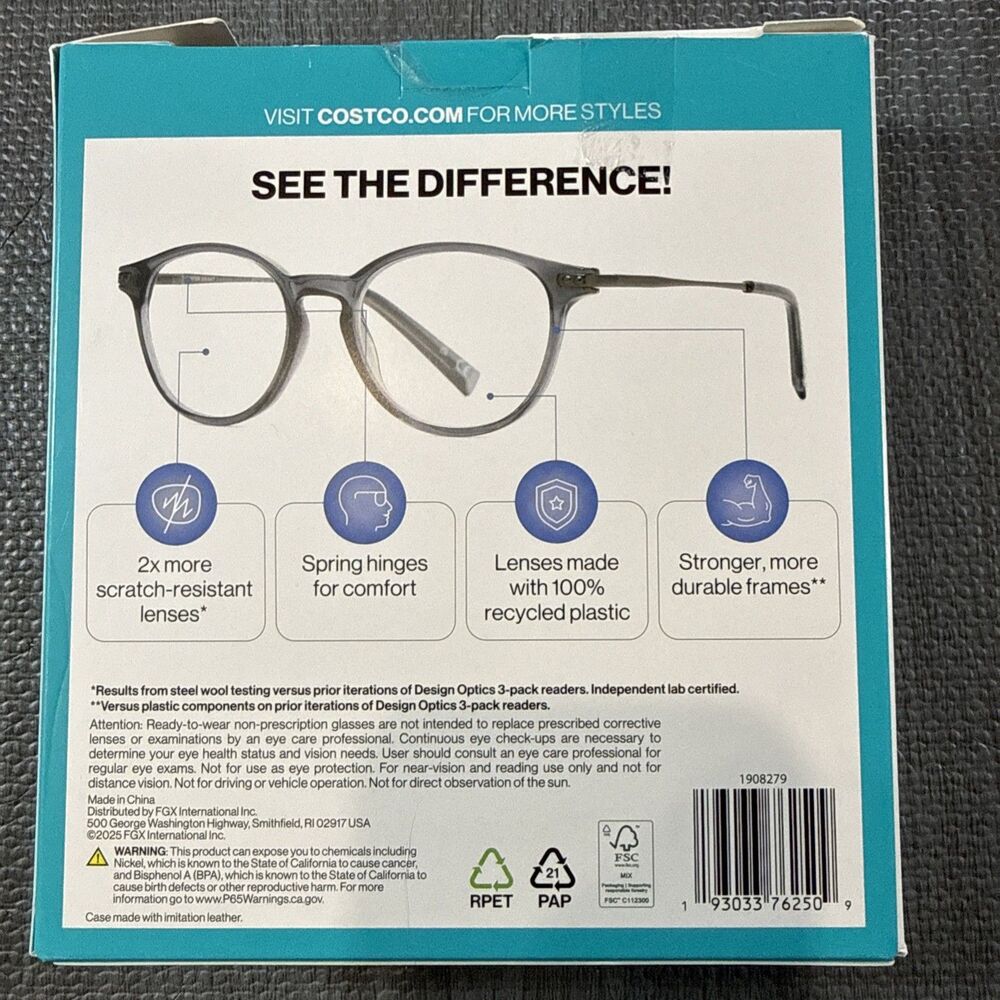 Foster Grant Design OpticsFull rim plastic reading Glasses 3 Pk + 1.75 Open Box - Picture 3 of 4